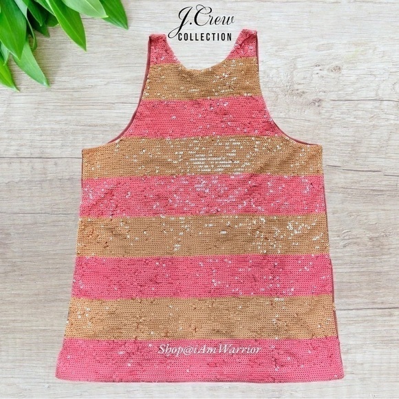 J.Crew Collection NWT pink lemonade striped sequin tank top *shop@iamwarrior - Picture 8 of 13
